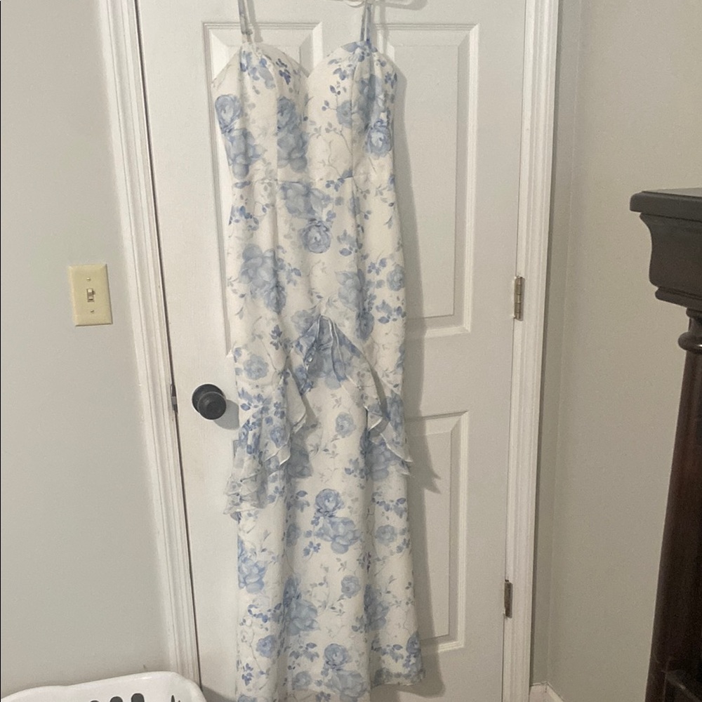 Elegant Blue Floral Women's Dress